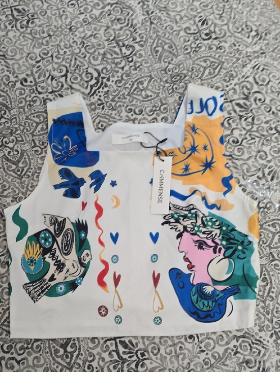 Commense Tops - Commense White Multicolor Graphic Crop Top